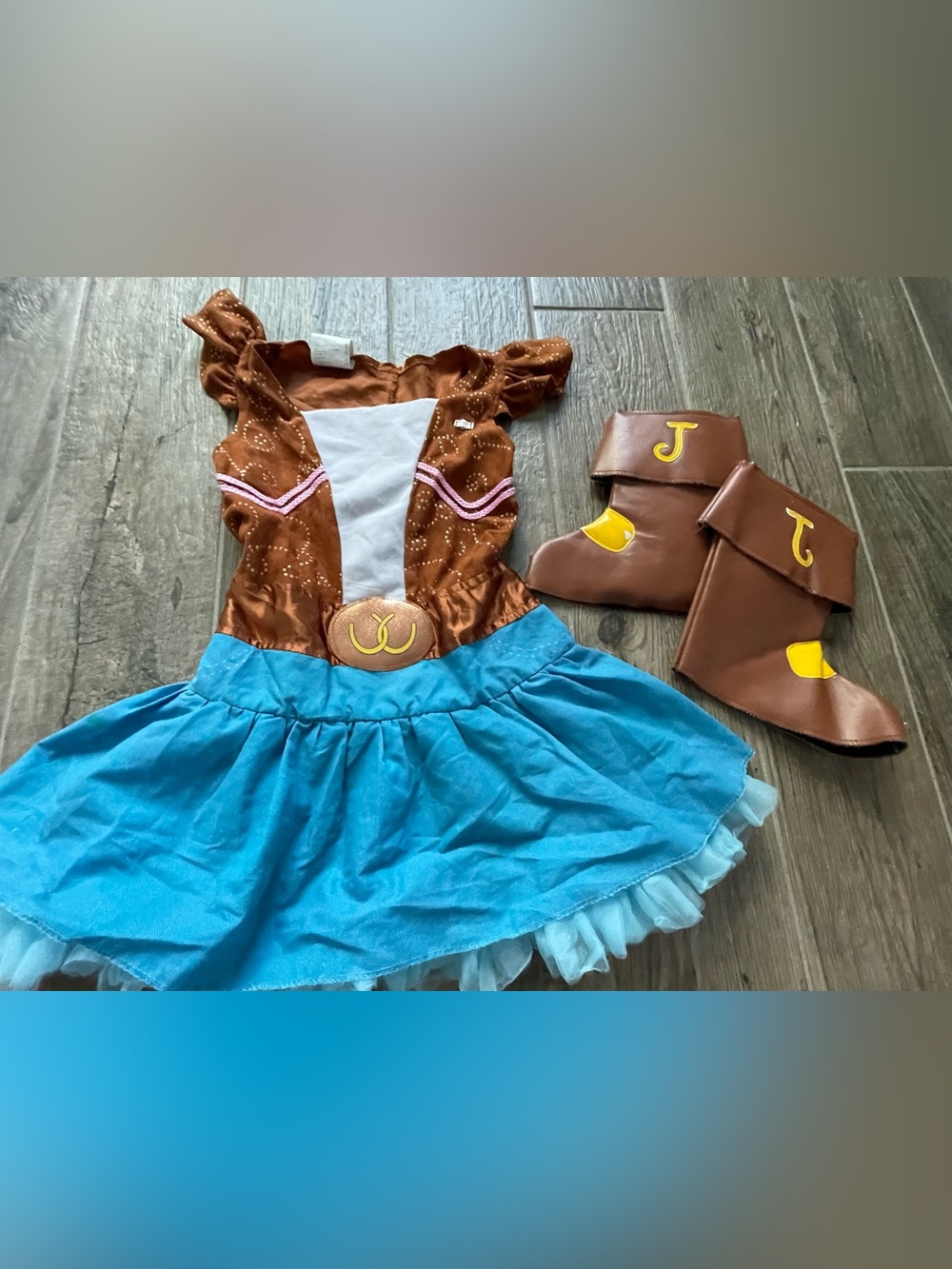 Disney Junior Sheriff Callie Brown and Blue Cowgirl Costume with Boot Covers